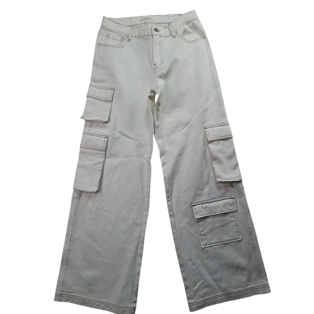 PacSun 90s Baggy Cargo Pants White Contrast Stitch Womens Size 26